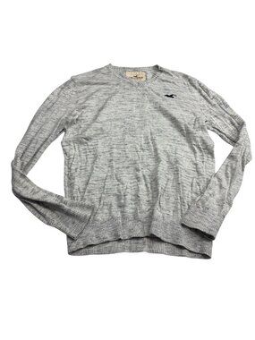 Hollister Mens Gray V-Neck Sweater Size M Lightweight Knit Cotton Blend